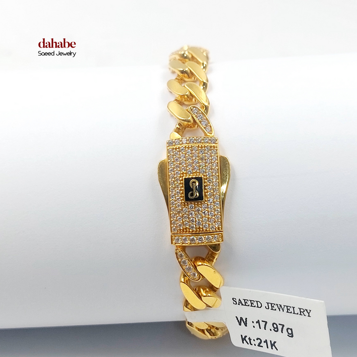 21K Gold Zircon Cuban Link Bracelet