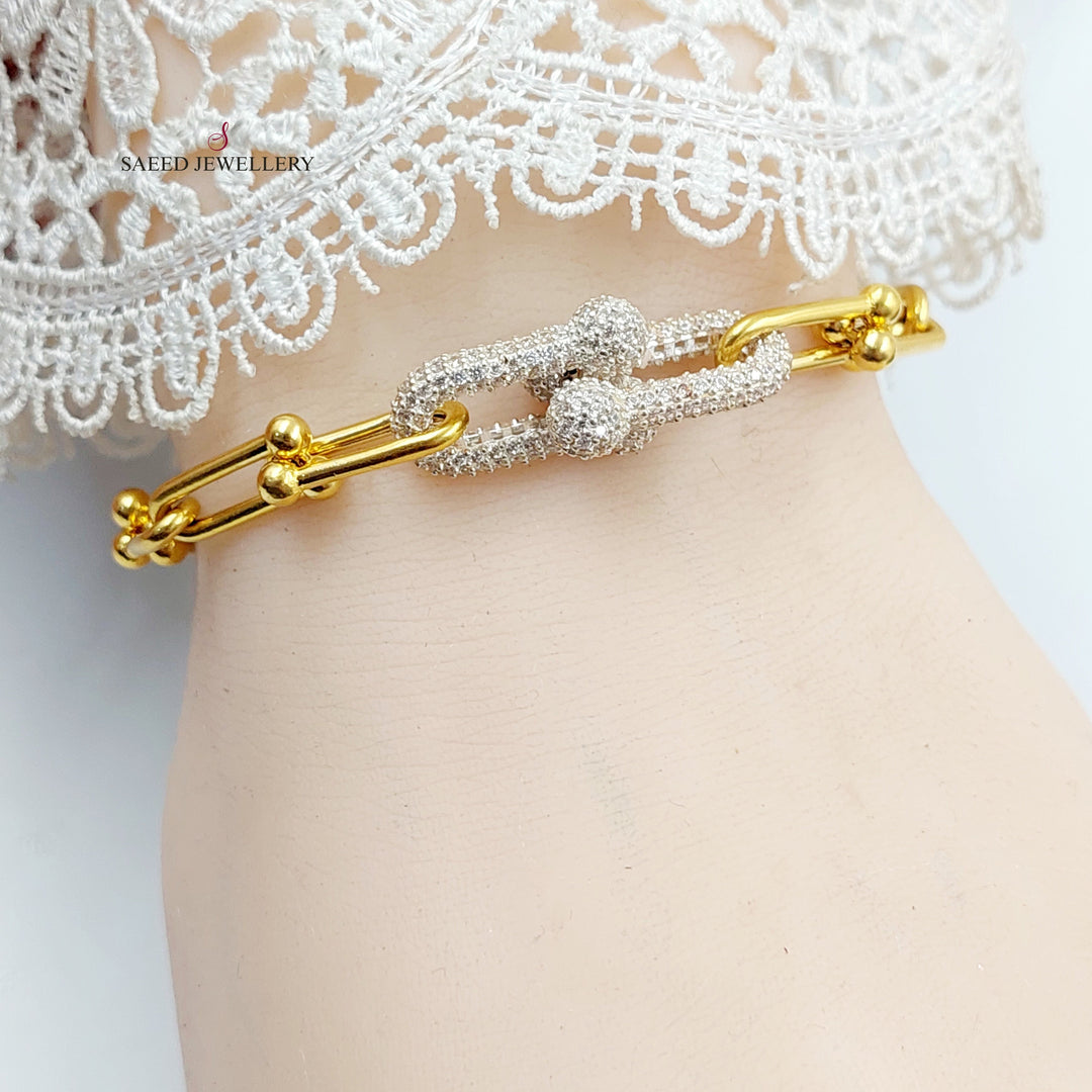 Zircon Studded Paperclip Bracelet Made of 21K Gold by Saeed Jewelry 