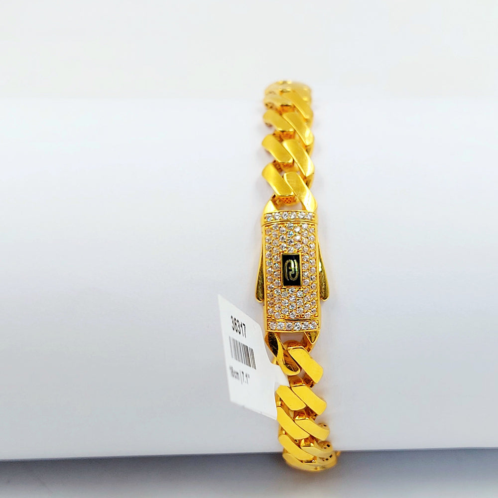 Zircon Studded Cuban Links Bracelet Made of 21K Gold by Saeed Jewelry 