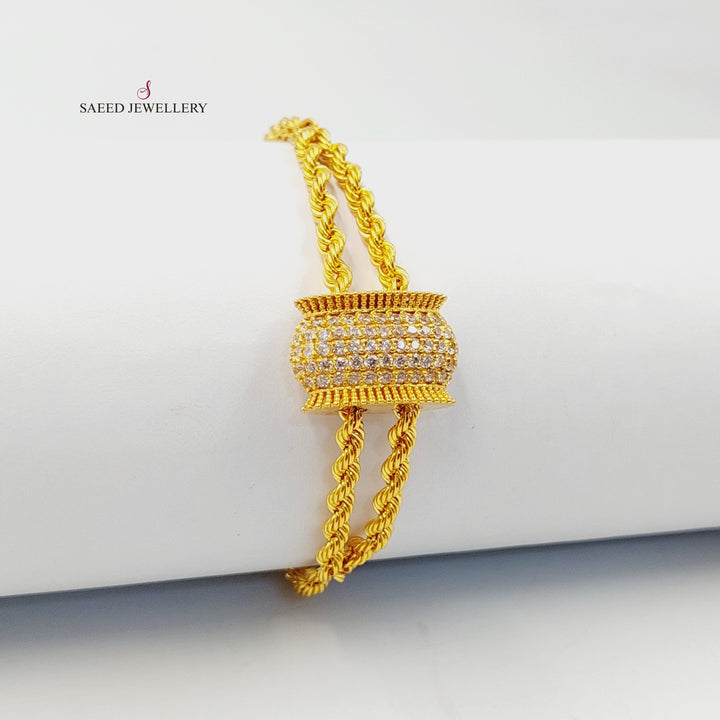 21K Gold Zircon Studded Rope Bracelet by Saeed Jewelry - Image 3