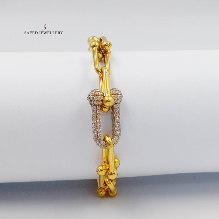 Zircon Studded Paperclip Bracelet Made of 21K Gold by Saeed Jewelry 