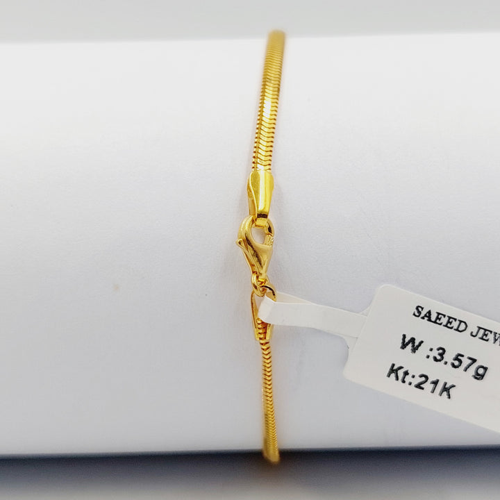 Zircon Studded Flat Bracelet Made of 21K Gold by Saeed Jewelry 