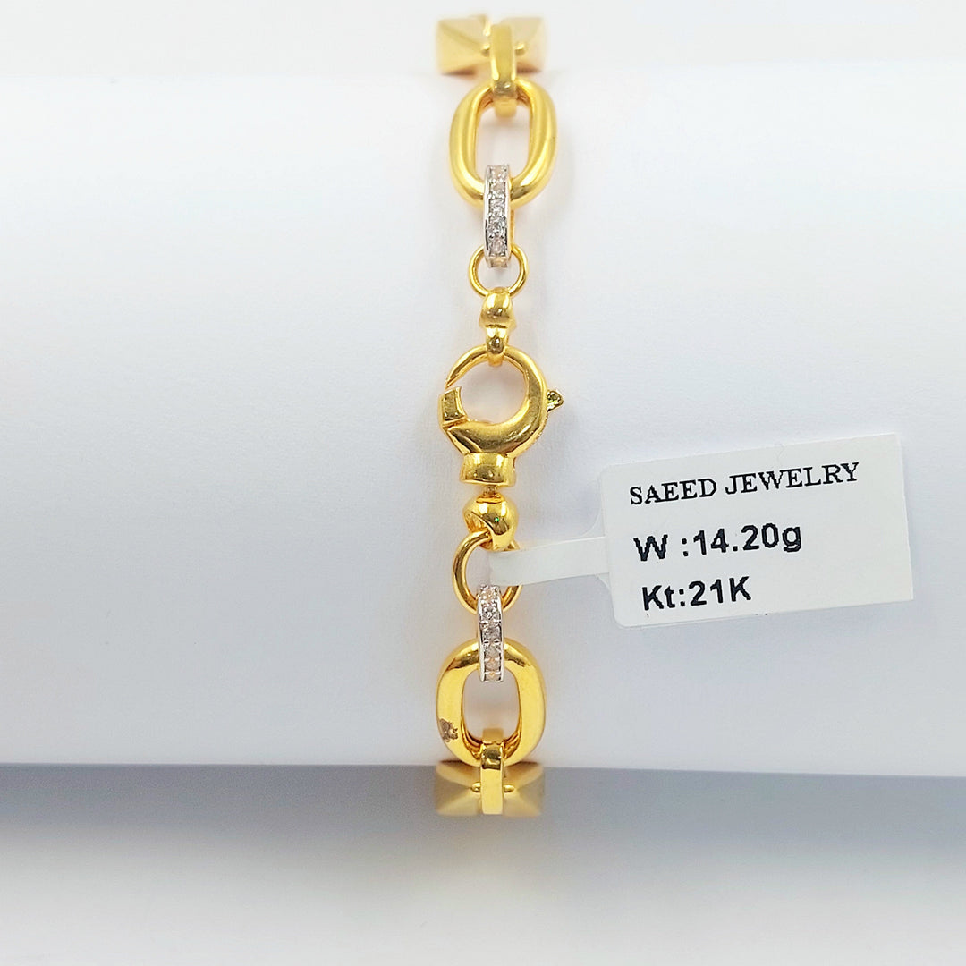 Zircon Studded Paperclip Bracelet Made of 21K Gold by Saeed Jewelry 