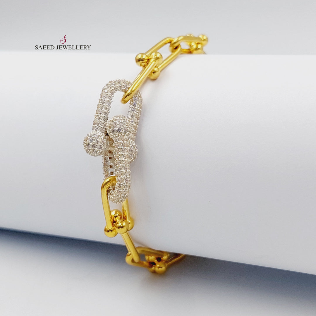 Zircon Studded Paperclip Bracelet Made of 21K Gold by Saeed Jewelry 