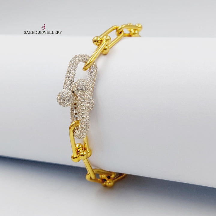 Zircon Studded Paperclip Bracelet Made of 21K Gold by Saeed Jewelry 