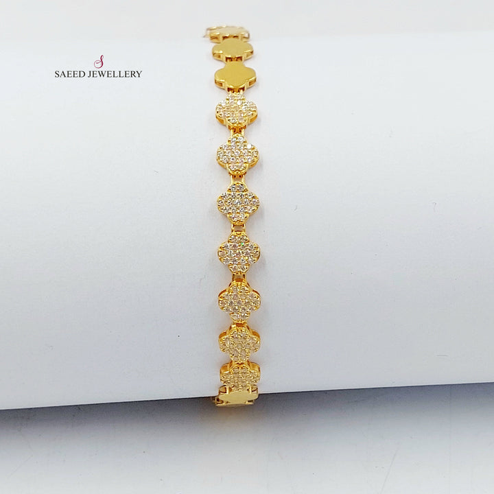 Zircon Studded Rose Bracelet Made of 21K Gold by Saeed Jewelry 