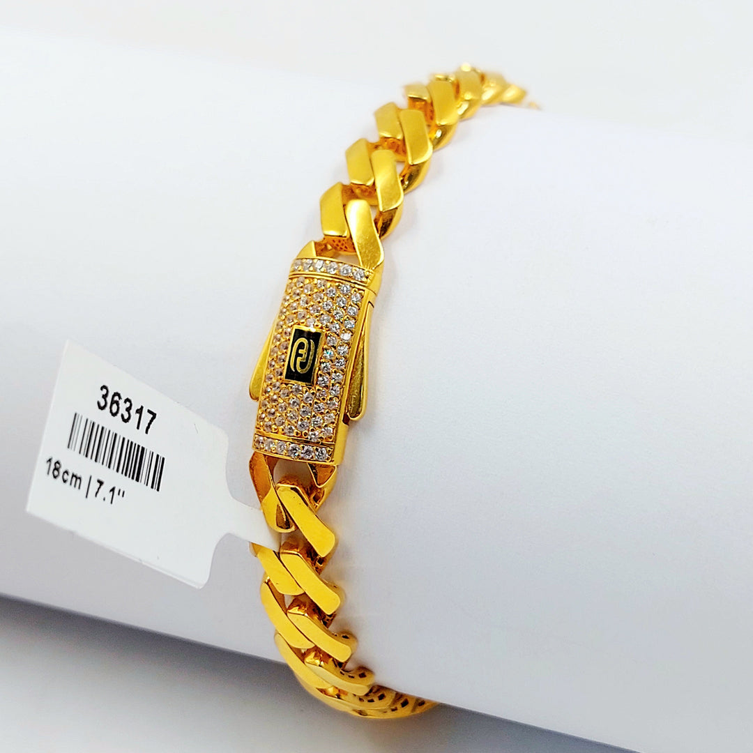 Zircon Studded Cuban Links Bracelet Made of 21K Gold by Saeed Jewelry 