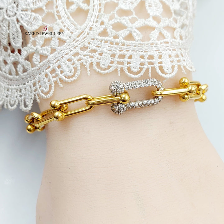 Zircon Studded Paperclip Bracelet Made of 21K Gold by Saeed Jewelry 