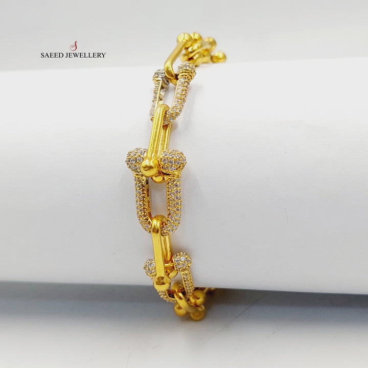 21K Gold Zircon Studded Paperclip Bracelet by Saeed Jewelry - Image 4