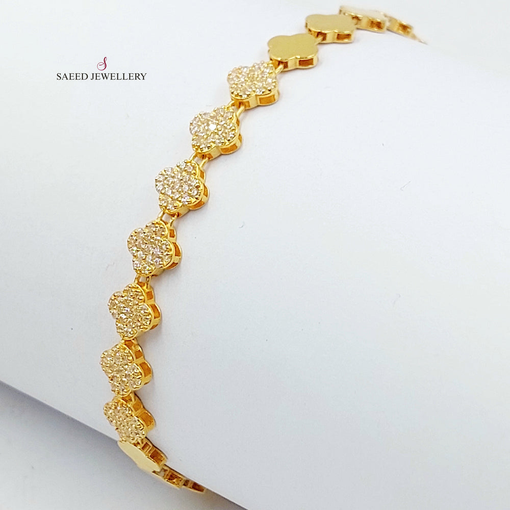Zircon Studded Rose Bracelet Made of 21K Gold by Saeed Jewelry 