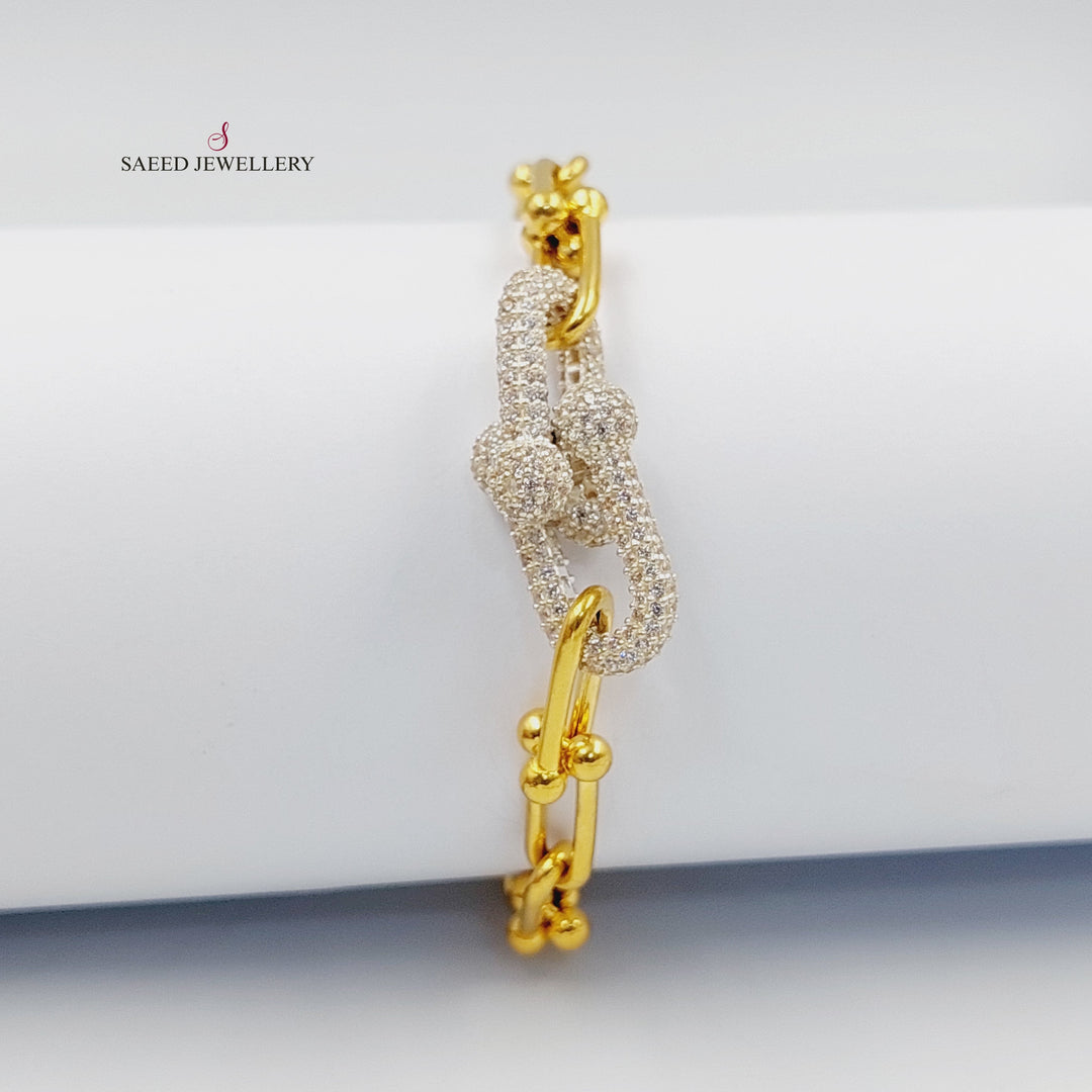 Zircon Studded Paperclip Bracelet Made of 21K Gold by Saeed Jewelry 