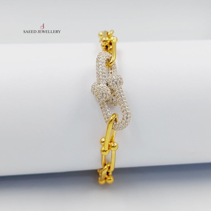 Zircon Studded Paperclip Bracelet Made of 21K Gold by Saeed Jewelry 