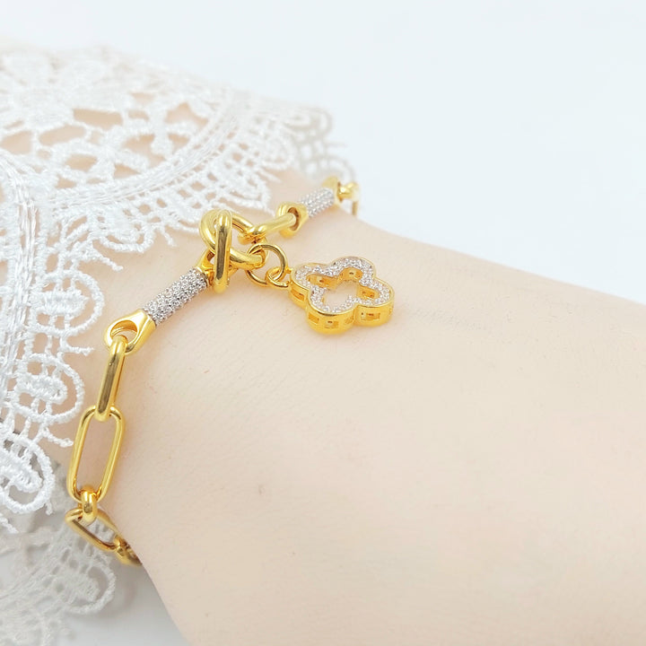 Zircon Studded Paperclip Bracelet Made of 21K Gold by Saeed Jewelry 
