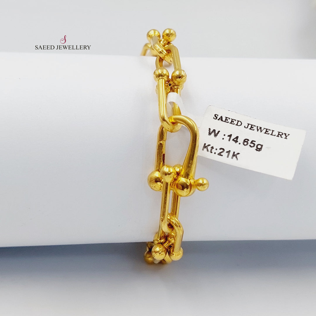 Zircon Studded Paperclip Bracelet Made of 21K Gold by Saeed Jewelry 