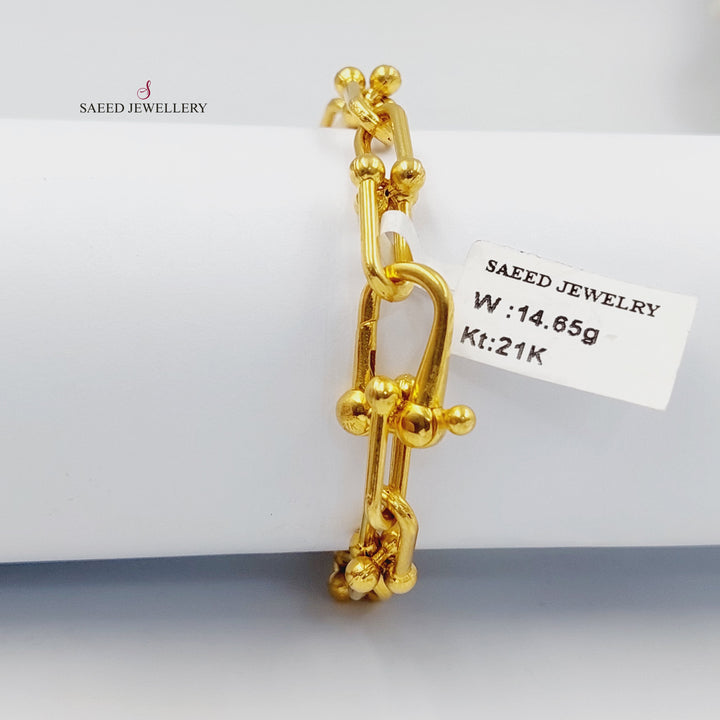 Zircon Studded Paperclip Bracelet Made of 21K Gold by Saeed Jewelry 