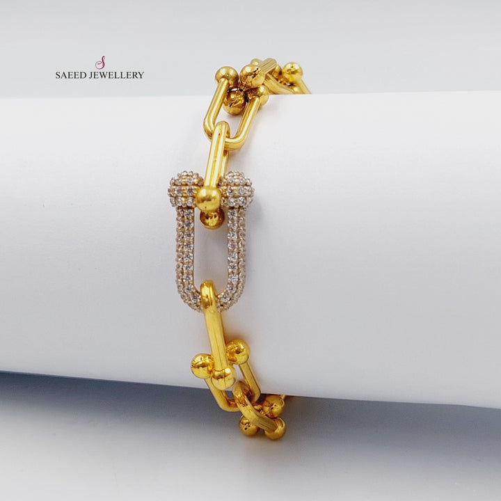 Zircon Studded Paperclip Bracelet Made of 21K Gold by Saeed Jewelry 