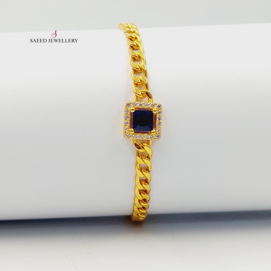 Zircon Studded Cuban Links Bracelet Made of 21K Gold by Saeed Jewelry 