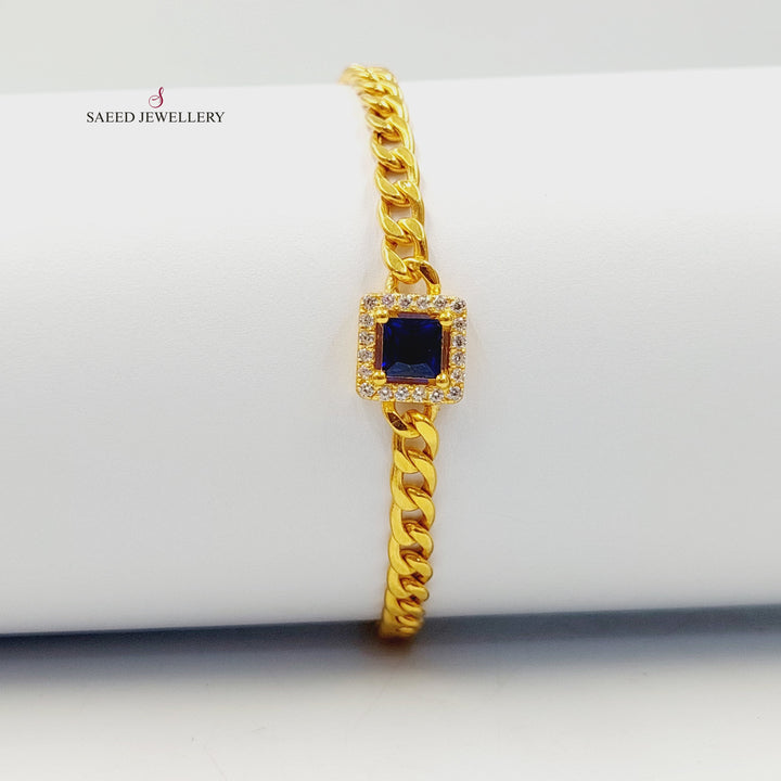 Zircon Studded Cuban Links Bracelet Made of 21K Gold by Saeed Jewelry 