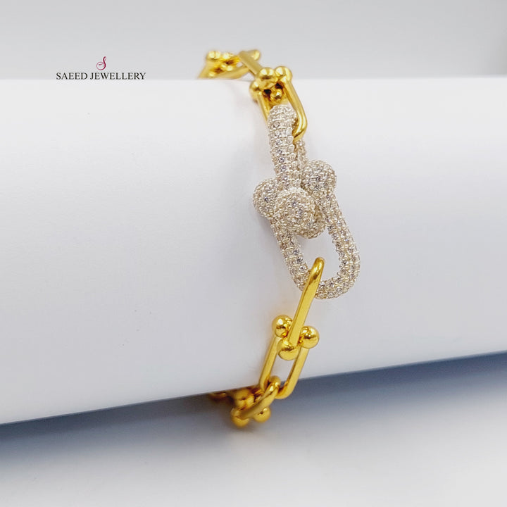 Zircon Studded Paperclip Bracelet Made of 21K Gold by Saeed Jewelry 