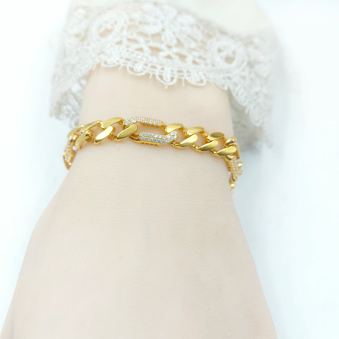 Zircon Studded Cuban Links Bracelet Made of 21K Gold by Saeed Jewelry 