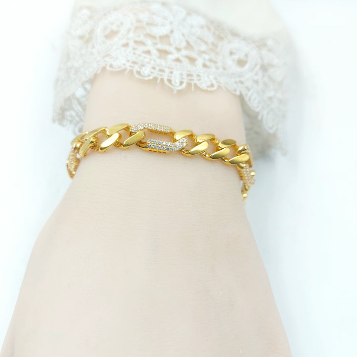 Zircon Studded Cuban Links Bracelet Made of 21K Gold by Saeed Jewelry 