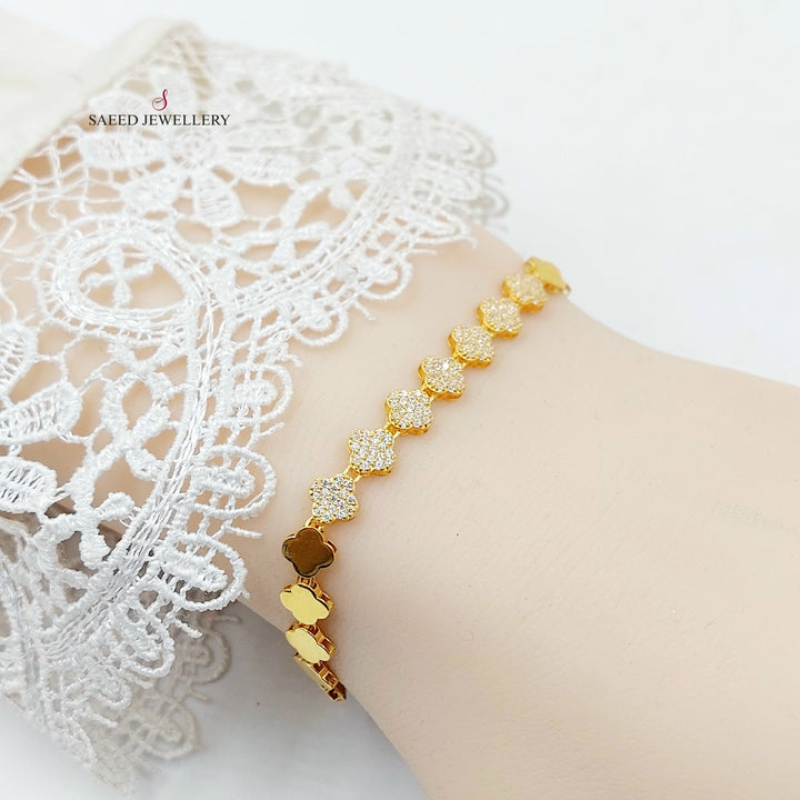 Zircon Studded Rose Bracelet Made of 21K Gold by Saeed Jewelry 