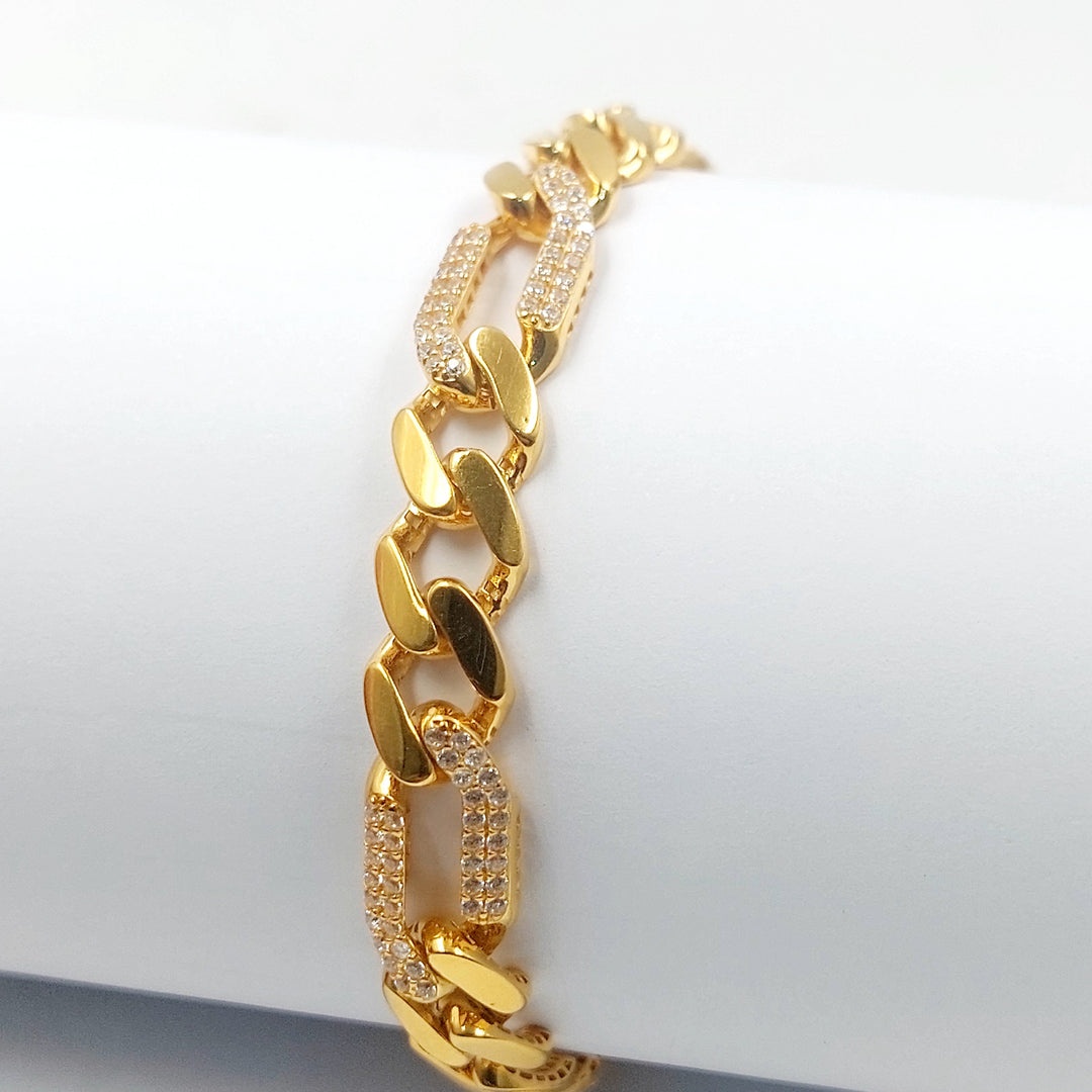 Zircon Studded Cuban Links Bracelet Made of 21K Gold by Saeed Jewelry 