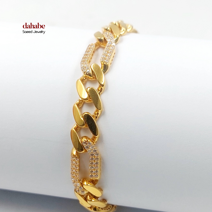 21K Gold Zircon Cuban Link Bracelet