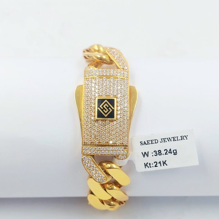 21K اسوارة جنزير مرصع-مجوهرات الشيخ سعيد-Saeed Jewelry 