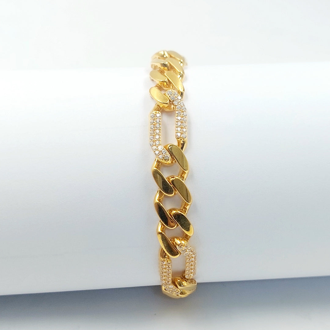 Zircon Studded Cuban Links Bracelet Made of 21K Gold by Saeed Jewelry 