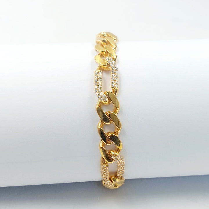 Zircon Studded Cuban Links Bracelet Made of 21K Gold by Saeed Jewelry 