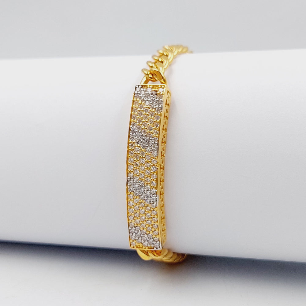 21K Gold Zircon Studded Bar Bracelet by Saeed Jewelry - Image 2