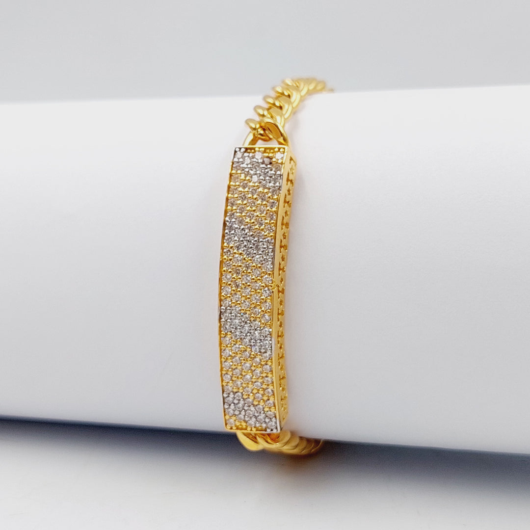 21K Gold Zircon Studded Bar Bracelet by Saeed Jewelry - Image 2