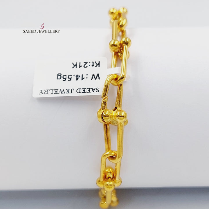 21K Gold Zircon Studded Paperclip Bracelet by Saeed Jewelry - Image 2