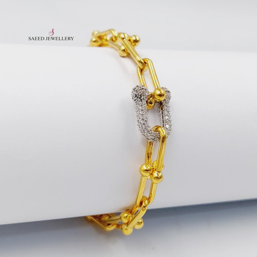 21K Gold Zircon Studded Paperclip Bracelet by Saeed Jewelry - Image 4