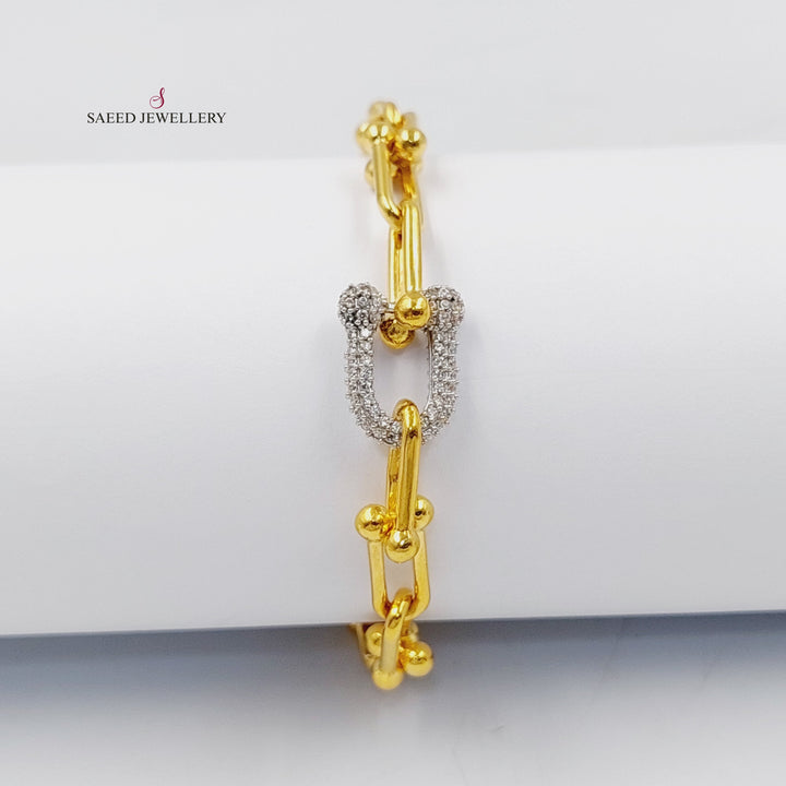 21K Gold Zircon Studded Paperclip Bracelet by Saeed Jewelry - Image 1