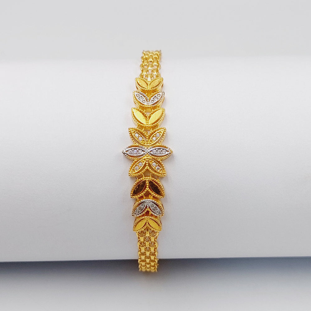 21K Gold Zircon Studded Leaf Bracelet by Saeed Jewelry - Image 2