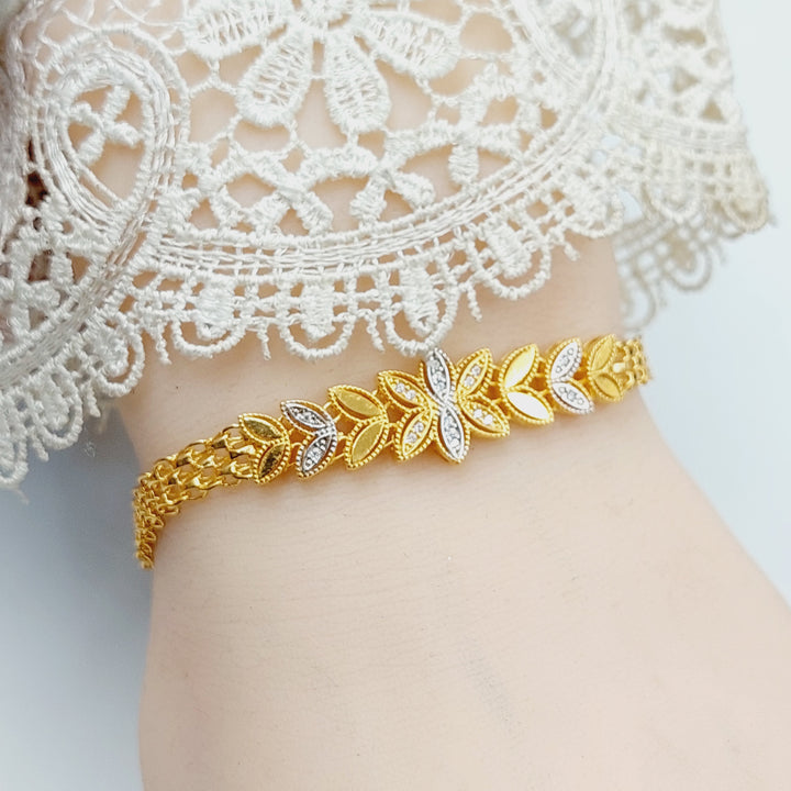 21K Gold Zircon Studded Leaf Bracelet by Saeed Jewelry - Image 5