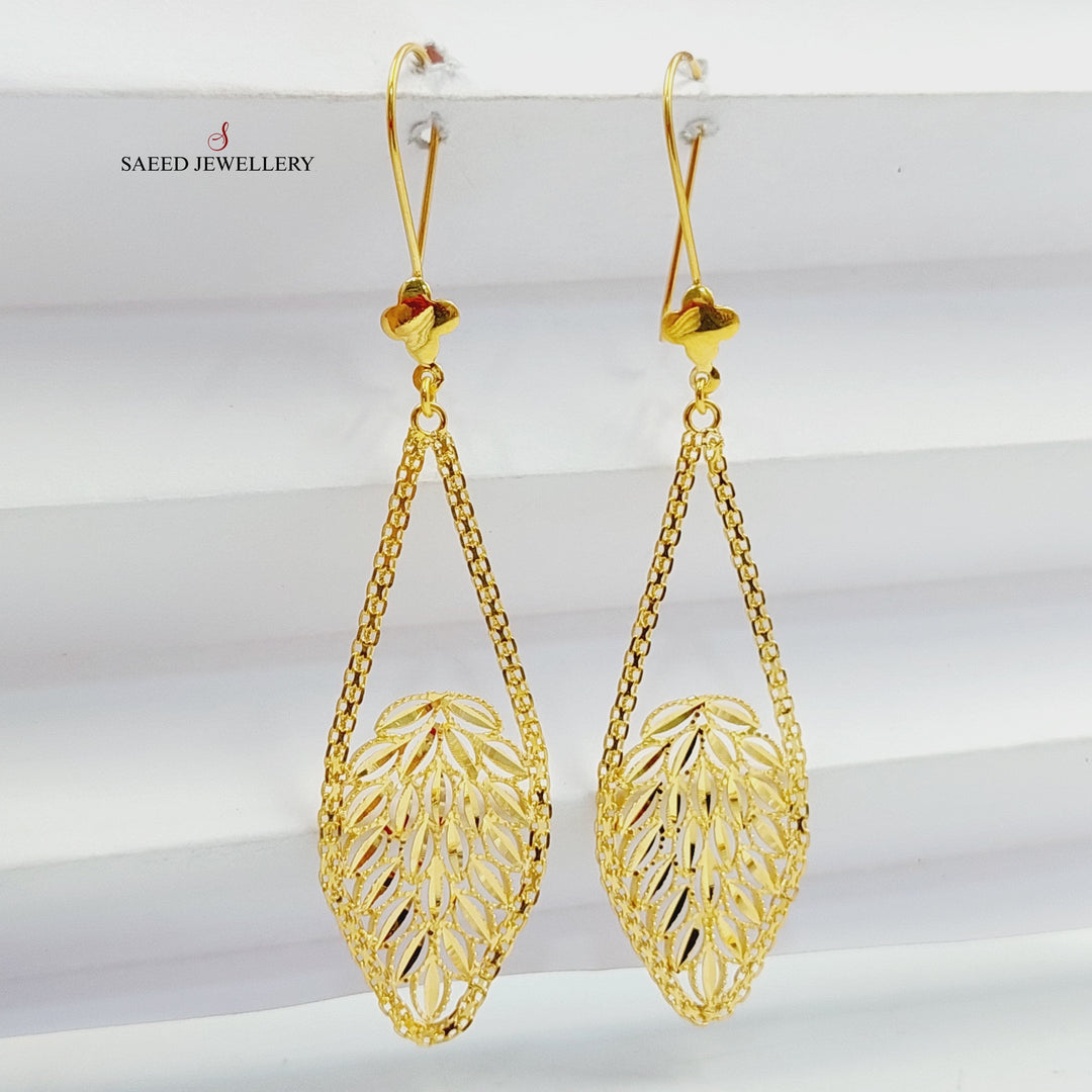 21K حلق ورق الشجر اكسترا-مجوهرات الشيخ سعيد-Saeed Jewelry 
