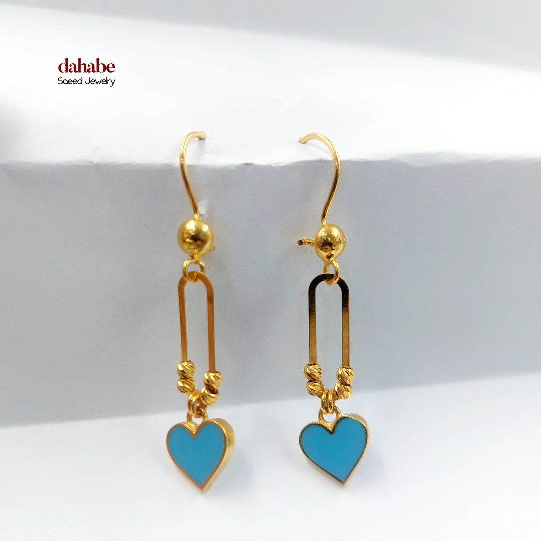 21K Gold Turquoise Heart Drop Earrings