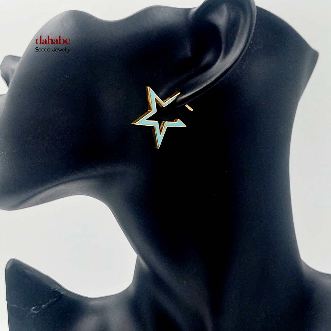 21K Gold Turquoise Enameled Star Earrings