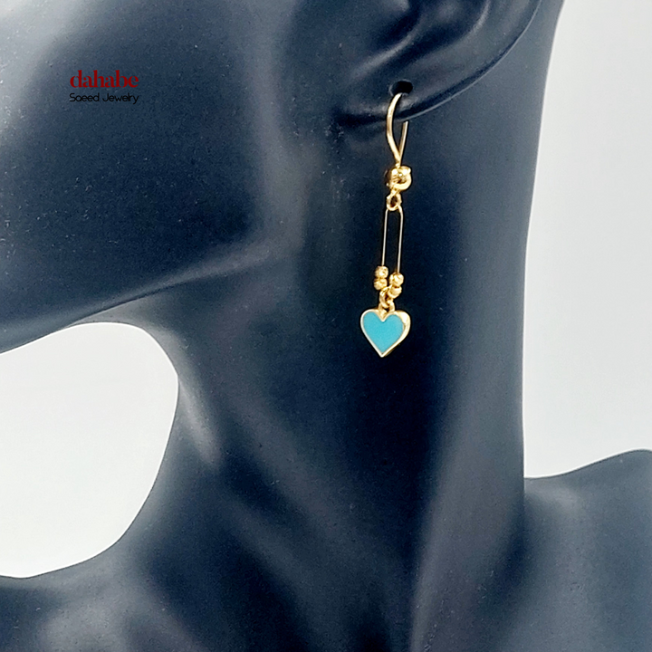 21K Gold Turquoise Heart Drop Earrings