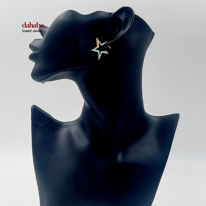 21K Gold Turquoise Enameled Star Earrings