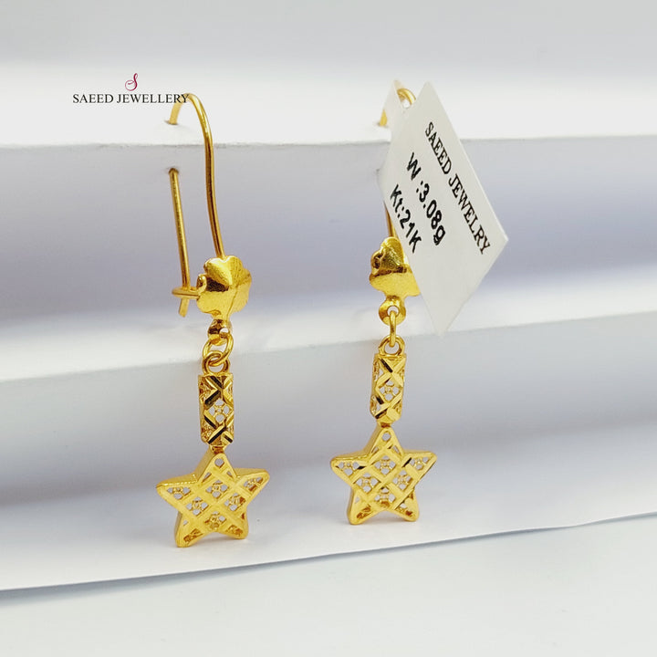 21K حلق نجمة نقش-مجوهرات الشيخ سعيد-Saeed Jewelry 