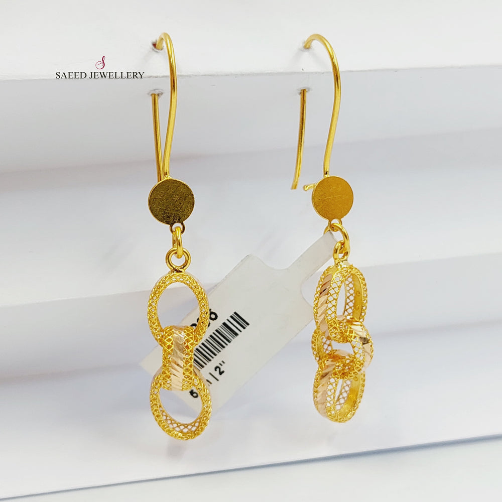 21K Gold Engraved Cuban Links Earrings by Saeed Jewelry - Image 2