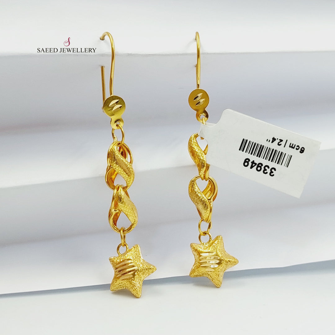 Engraved Star Earrings Made of 21K Gold by Saeed Jewelry 