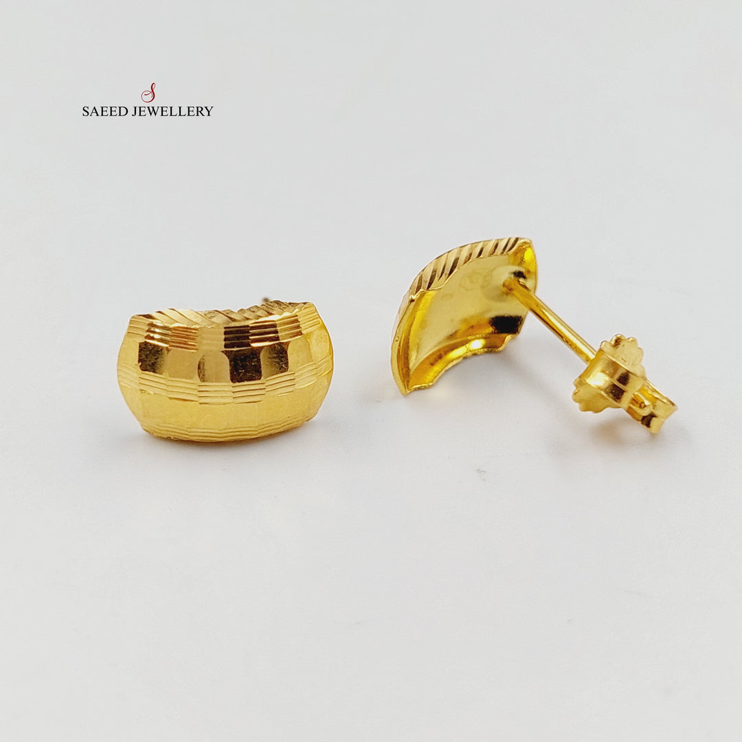 21K Gold Engraved Screw Earrings by Saeed Jewelry - Image 2