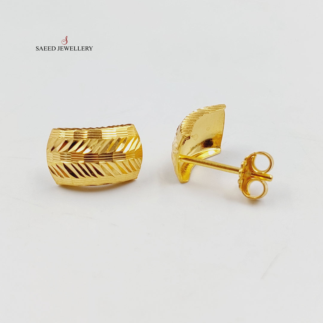 21K Gold Engraved Screw Earrings by Saeed Jewelry - Image 1