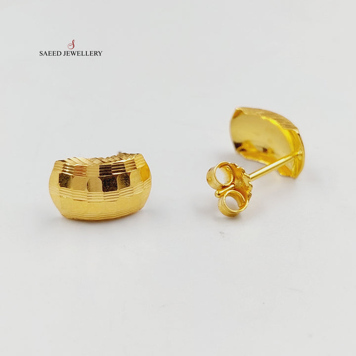 21K Gold Engraved Screw Earrings by Saeed Jewelry - Image 1