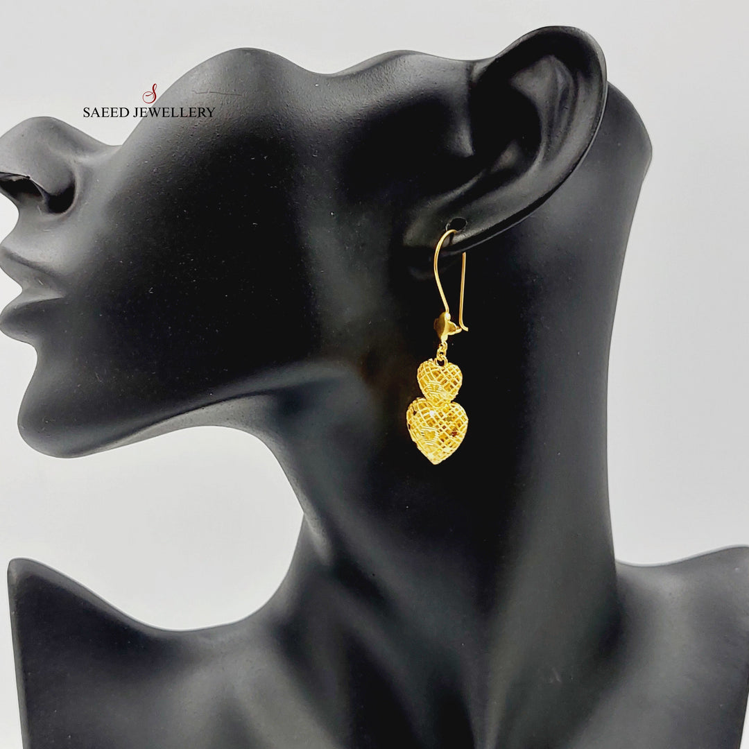 21K Gold Heart Bahraini Earrings by Saeed Jewelry - Image 3